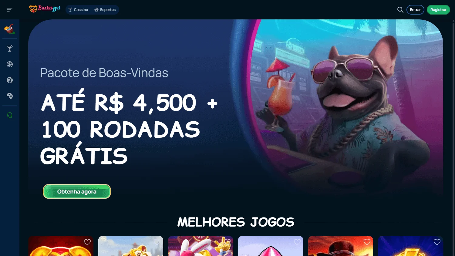 Baxterbet Casino desktop home screen with casino and account features